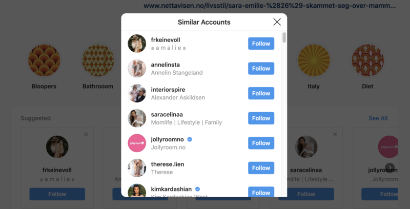 Scrolling through the Instagram's similar account suggestions