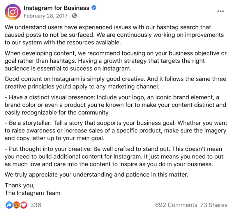 Statement about the Instagram shadowban